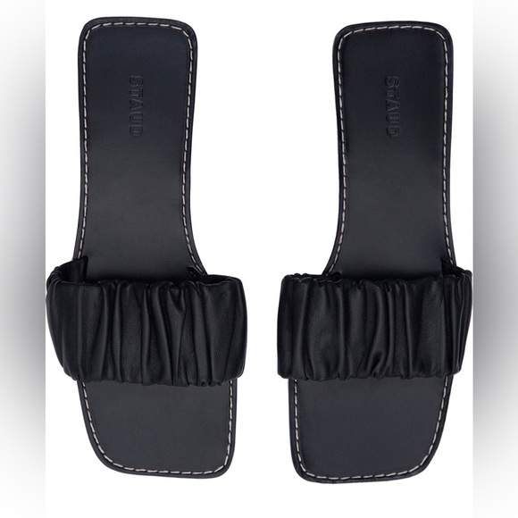 STAUD Shoes - STAUD Black Nina Ruched Slide Slip On Leather Sandal Made in Portugal, Size 9